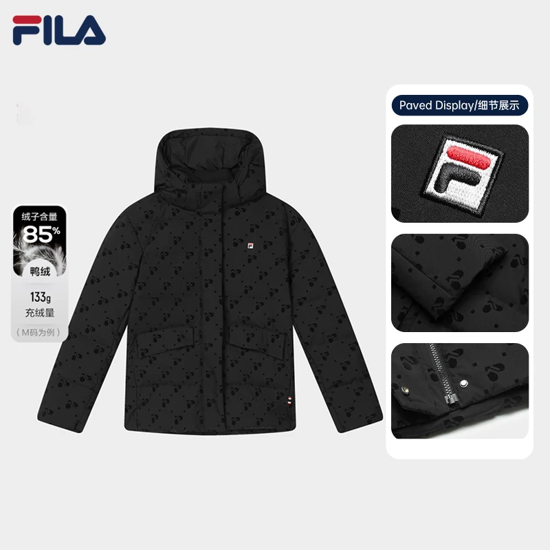 Fila斐乐女装羽绒服蓬松冬季新款防风保暖满印运动外套F11W341914