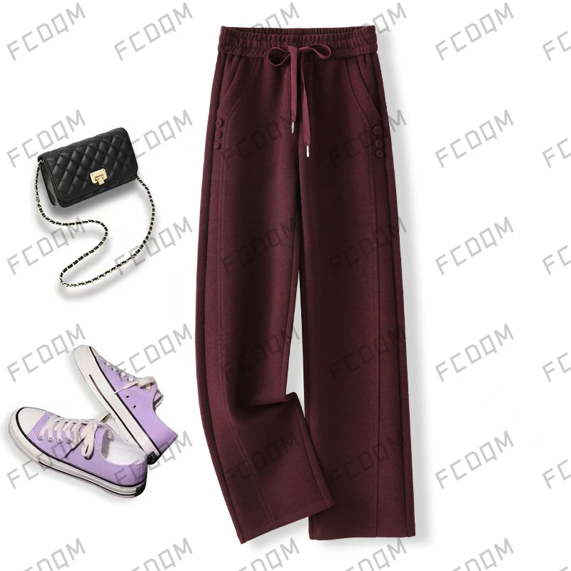 秋冬高腰显瘦宽松小直筒窄版阔腿裤时尚百搭垂顺休闲加绒加厚女裤