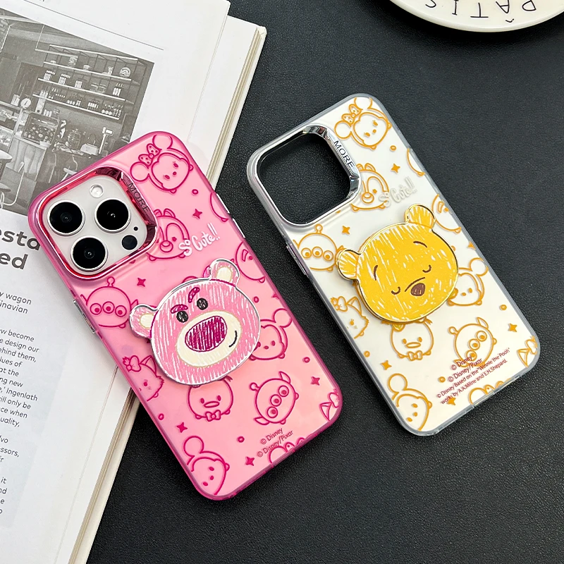 迪士尼新款适用【苹果/华为/小米/VIVO】卡通草莓熊镜子支架手机壳