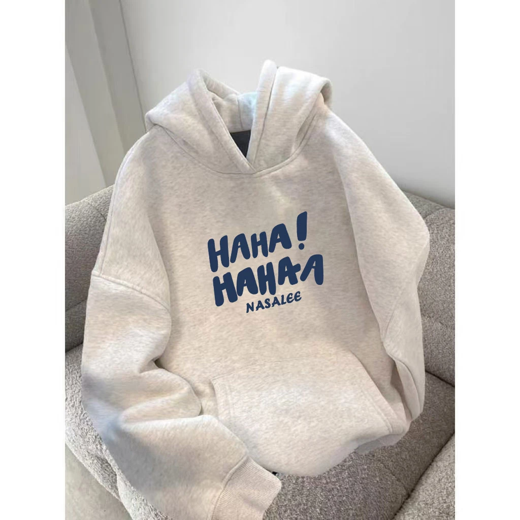 白灰色连帽卫衣女秋冬加绒加厚oversize外套2024新款爆款宽松上衣