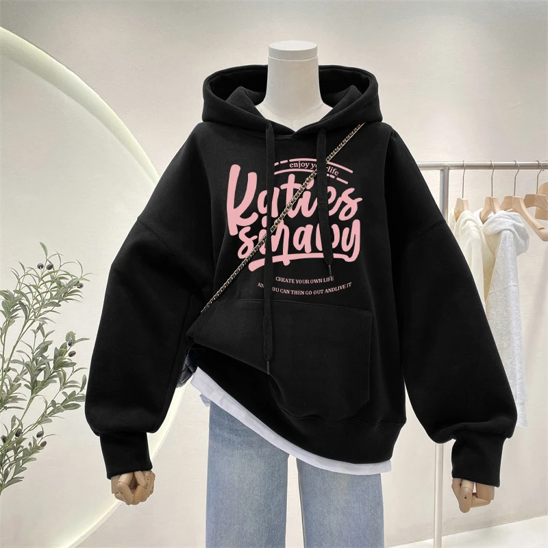 美式连帽卫衣女2025复古新款春秋oversize大码宽松慵懒风上衣外