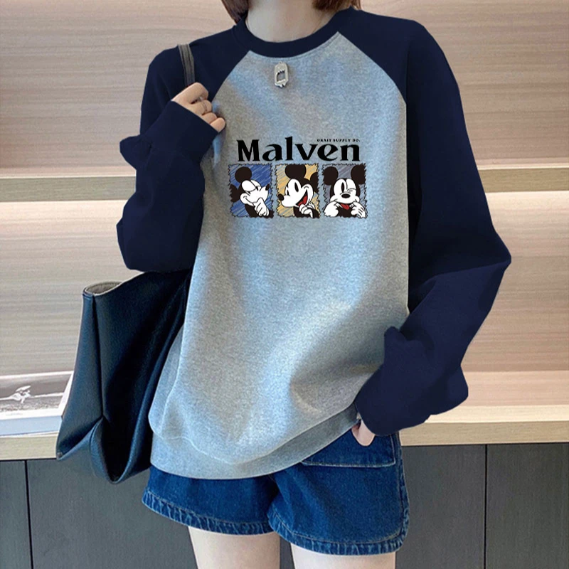 2025韩版新款加绒加厚插肩卫衣女慵懒风小个子圆领宽松上衣情侣潮