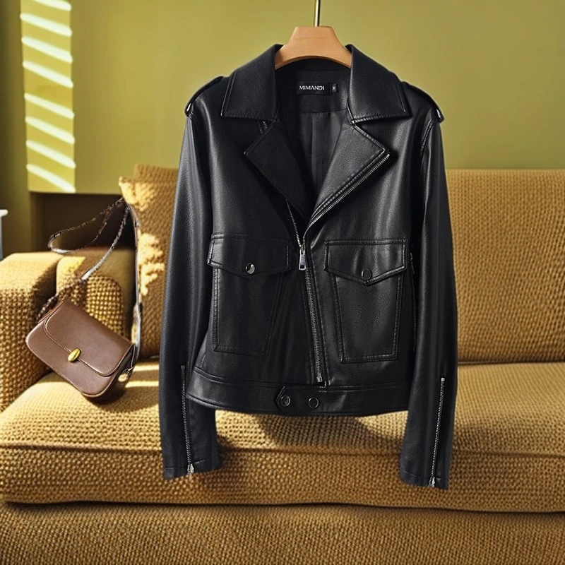 真皮皮衣外套女款海宁短款2025新款绵羊皮秋冬修身机车服皮夹克潮