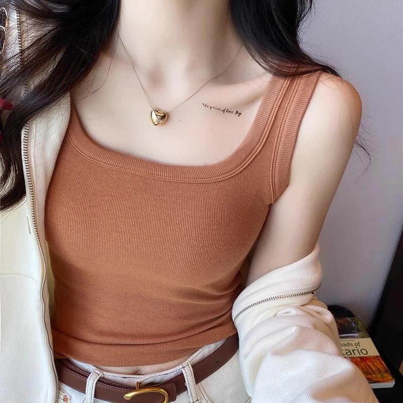 吊带小背心女士内搭西装春夏季2025新款方领白色打底修身无袖上衣