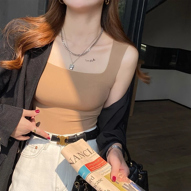 带胸垫吊带背心女新款内搭外穿美背文胸一体内衣打底白色抹胸上衣