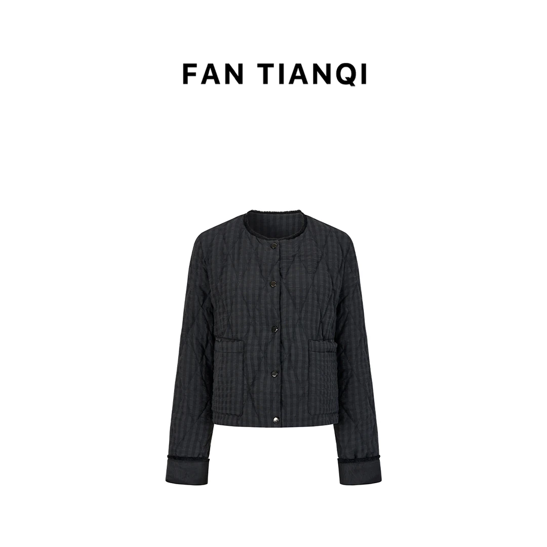 范天奇/FAN TIANQI【花灰格】花灰格子短款鹅绒服FYOT41020