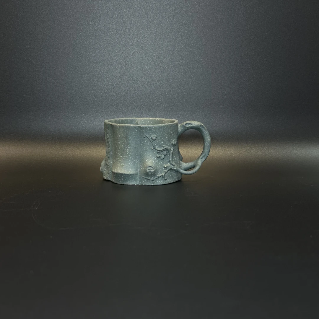 茶具茶杯主人杯全手工带把梅桩主人杯雪华绿泥单个价80cc茶宠手捏