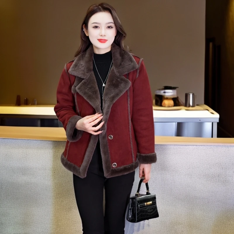 2024冬季加绒加厚短款毛呢外套保暖时尚中年妈妈装宽松百搭显瘦