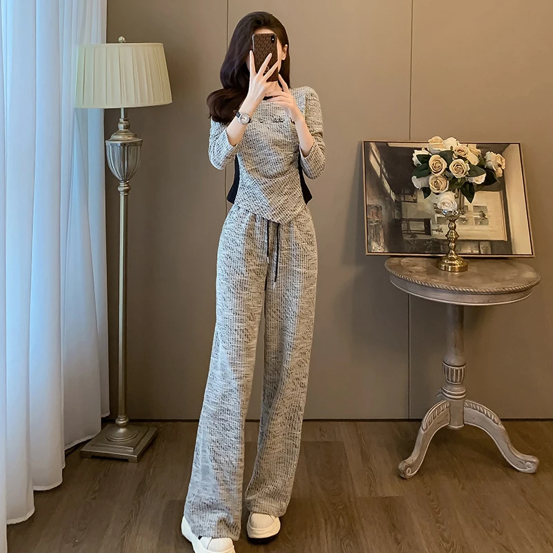 小香风休闲秋装时尚运动套装女洋气减龄网红圆领卫衣阔腿裤两件套