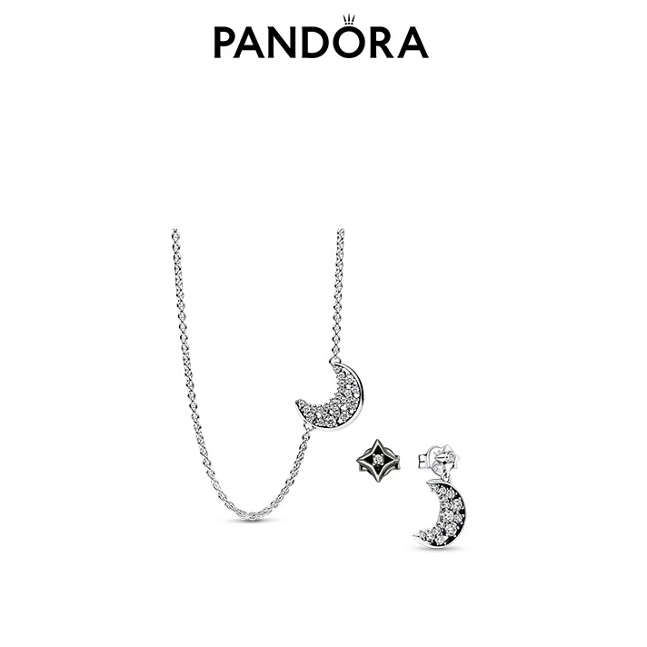 PANDORA/潘多拉 链子925银 星月相辉项链耳钉套装小众时尚礼物
