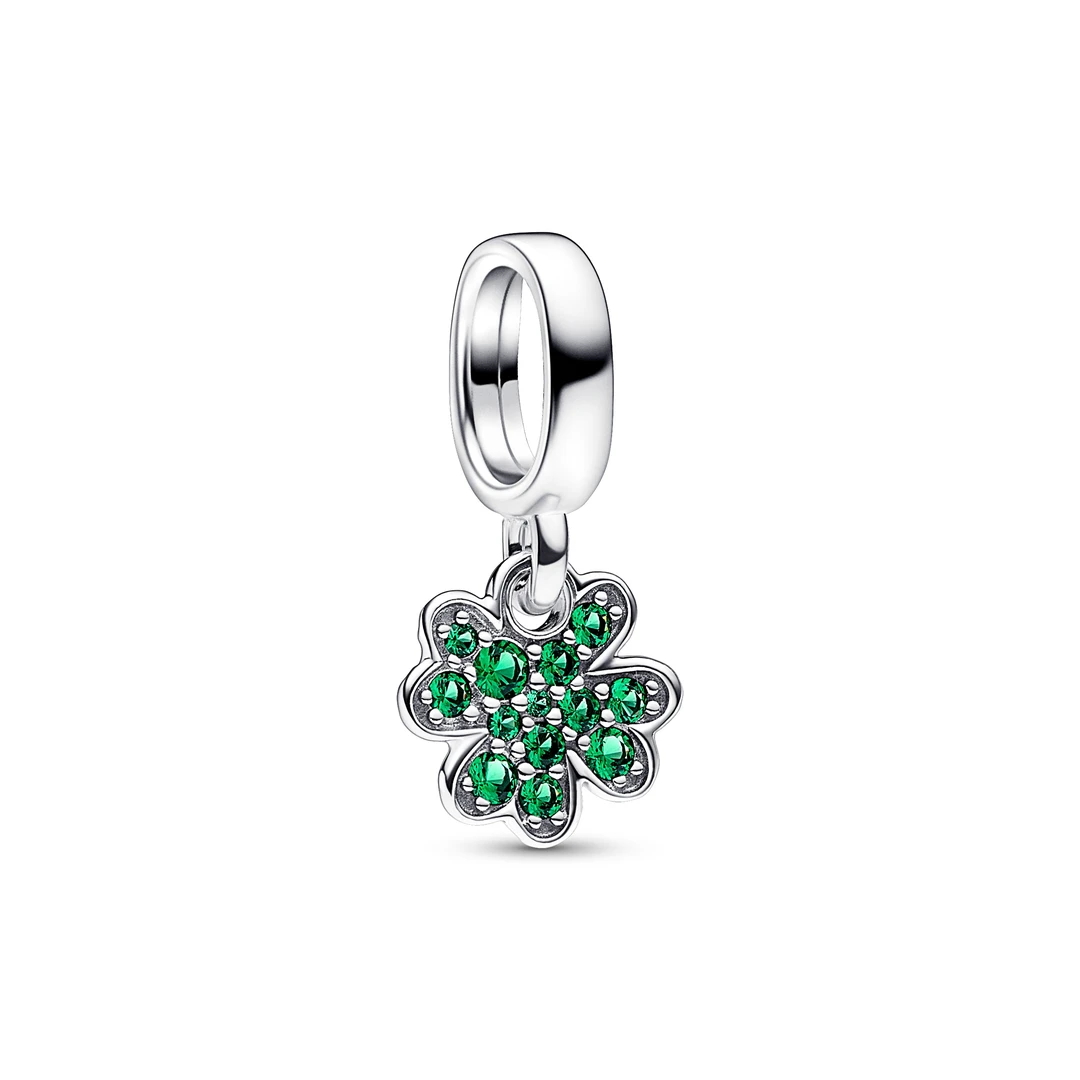 PANDORA/潘多拉 925银银制品  绿玻璃密镶四叶草吊饰