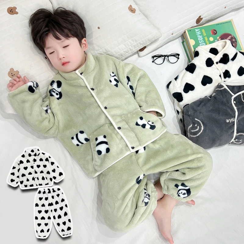 儿童睡衣男童法兰绒秋冬款男孩2025新款男宝春男童加厚珊瑚绒裤子