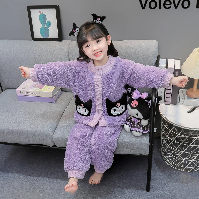 女童睡衣秋冬珊瑚绒女孩公主开衫套装女宝宝法兰绒冬季儿童家居服