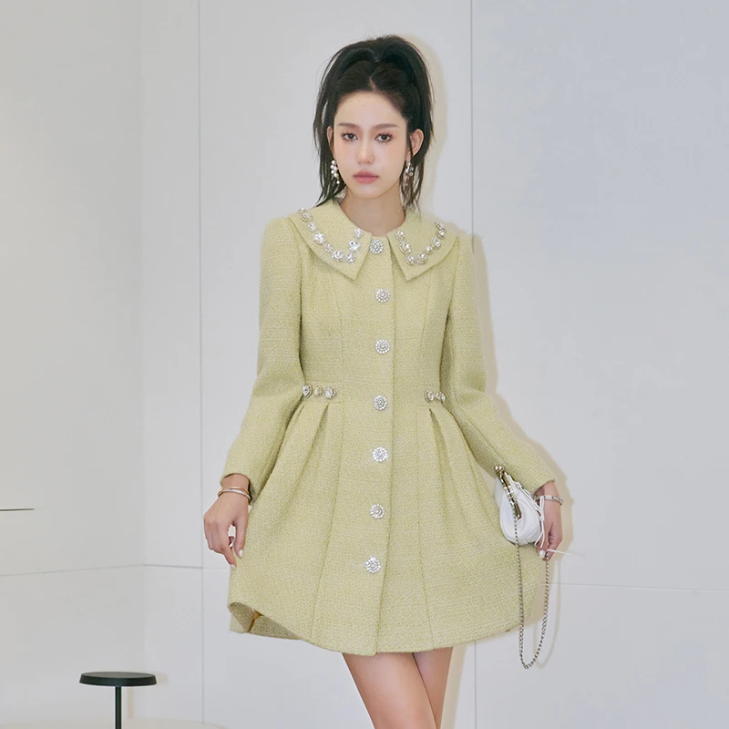 JOOOYS 钻饰粗花呢外套小香风气质秋冬法式时尚连衣裙 MJ-122147