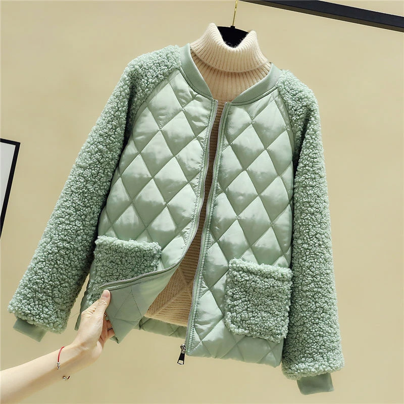 黛熙轻薄棉服女短款2023新款韩版宽松拼接棉衣小棉袄冬季外套时尚