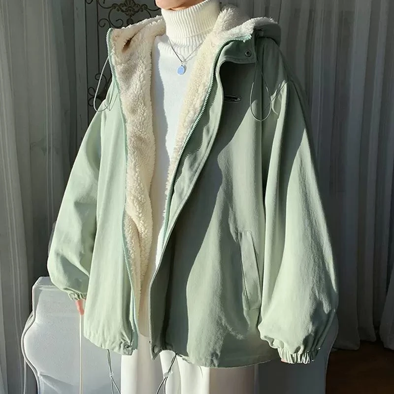 黛熙大码防羊羔外套女冬季设计感小众加厚加绒棉服胖mm宽松棉衣in