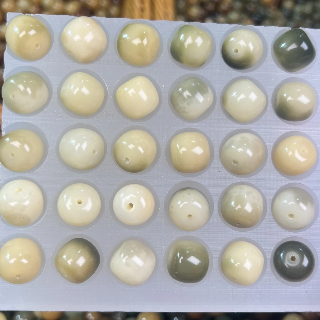 【年底大促】水墨 桶珠14mm 菩提飘花玉化料散珠DIY