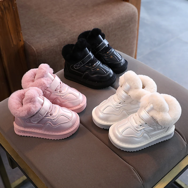 ABC女宝宝棉鞋2024冬季新款小童加绒保暖靴女童鞋男童防滑雪地靴
