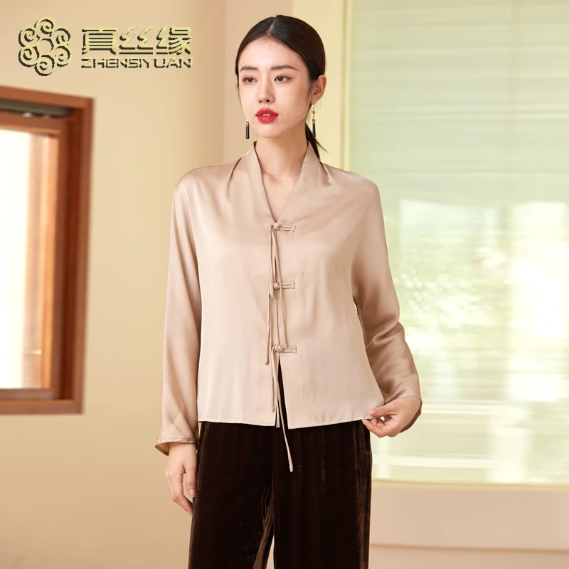 <真丝缘> 10767 春夏中国风复古新中式休闲宽松长袖女士时尚上衣