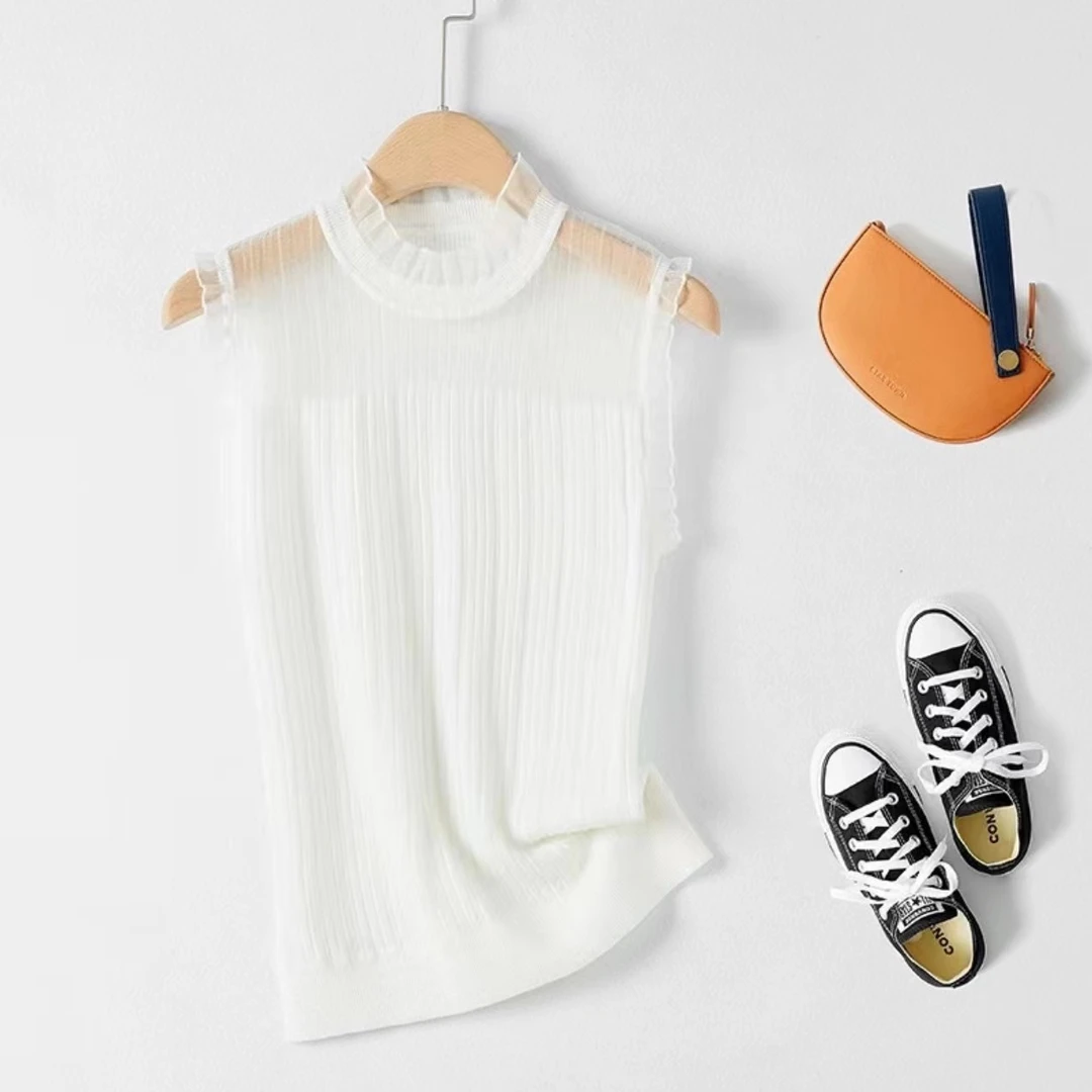 集佳严选25春季百搭时尚蕾丝领打底无袖设计针织女士洋气背心无袖