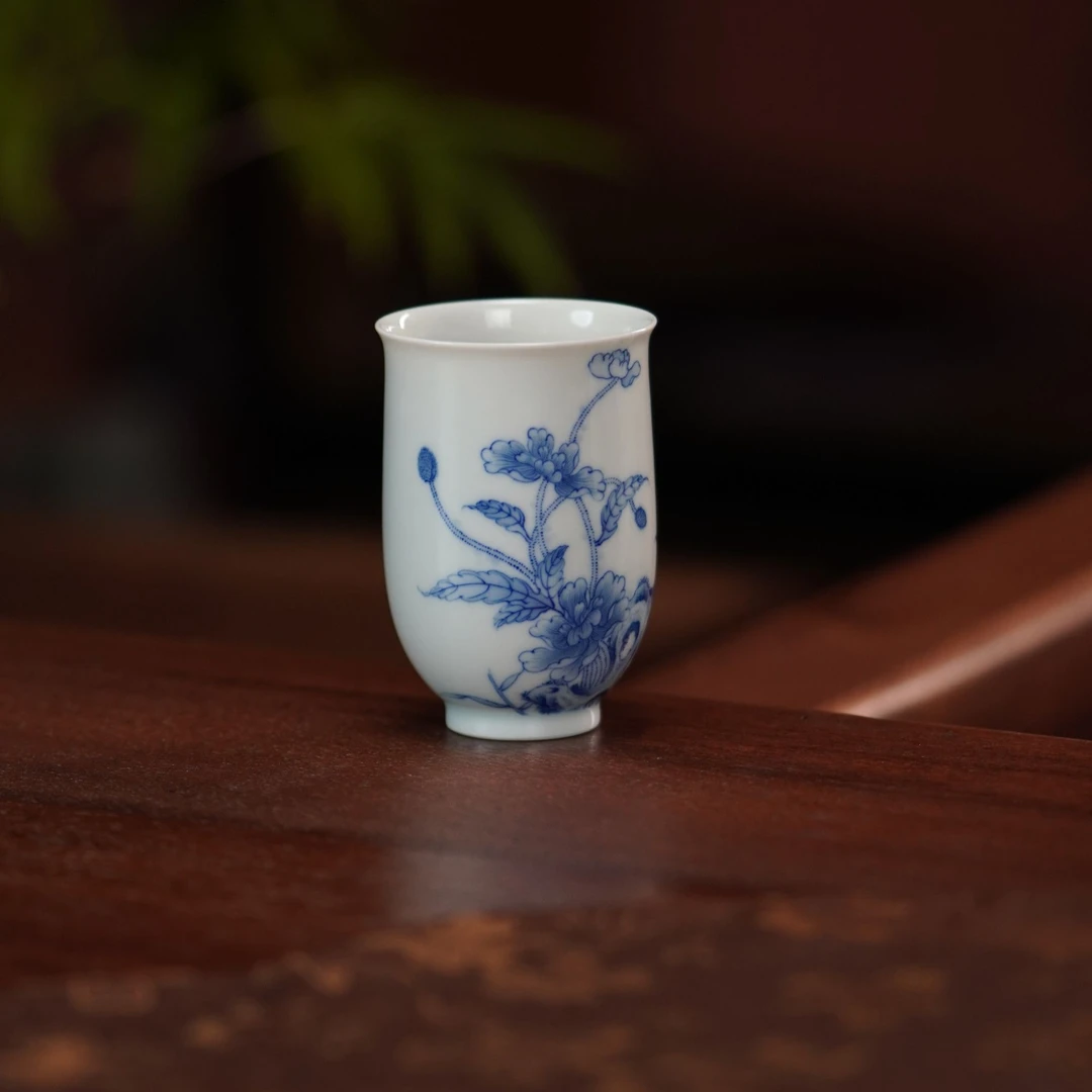 禄意窑青花花卉玉兰杯（虞美人）景德镇纯手工主人杯手绘陶瓷茶具