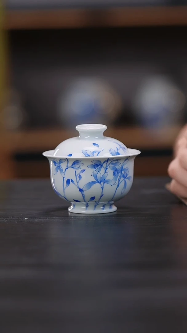 【闪购商品】禄意窑青花兰花两才盖碗