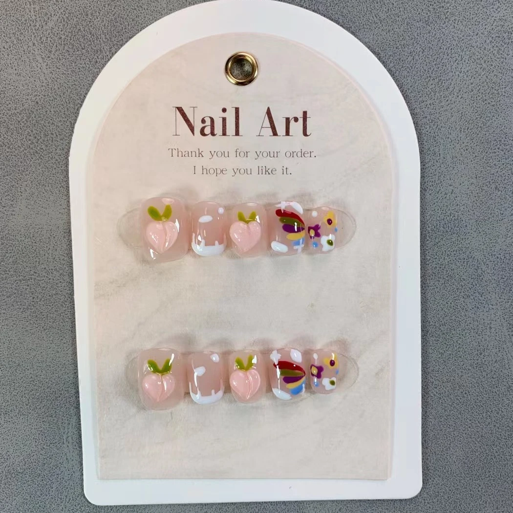 四季美学【彩虹桃桃】夏日限定手工穿戴甲 超火多巴胺 手绘彩虹