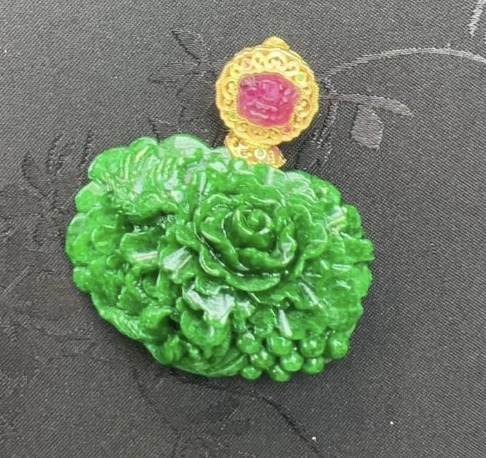 翡翠花青牡丹花牌