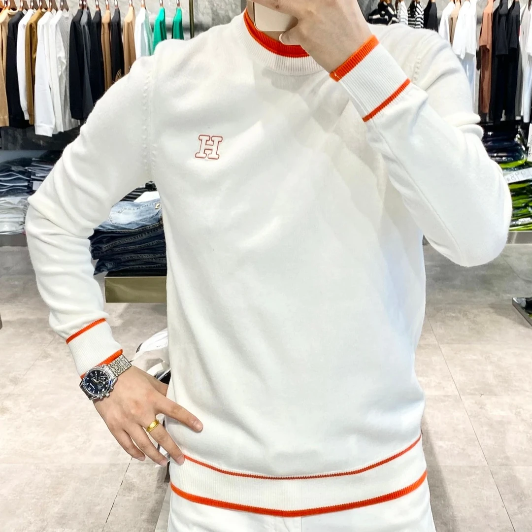 轻奢2025秋冬新款提花针织衫长袖圆领百搭时尚打底衫简约毛衣男