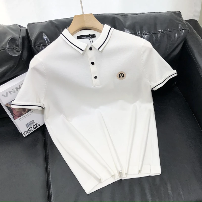 秋冬新品翻领短袖男士polo衫针织衫修身青年鹿头刺绣上衣半截袖
