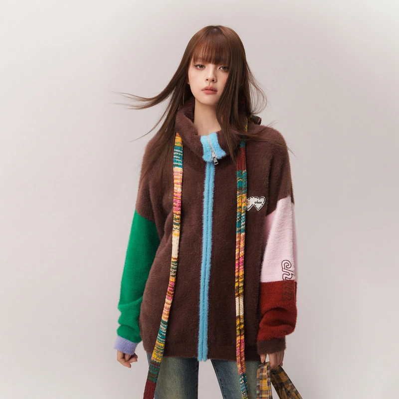 【SNH48-柏欣妤同款】CHUU秋冬女装贴布绣撞色韩系穿搭宽松针织衫