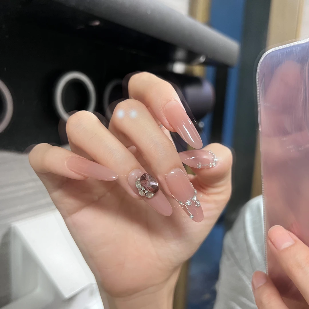 迷人裸色渐变手工光疗穿戴甲美甲成品美甲贴片10片