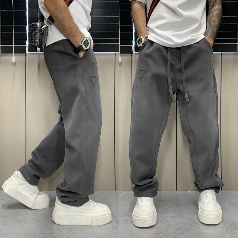 2024秋冬新款休闲弯刀裤男痞帅高端美式宽松卫裤松紧腰抽绳运动裤