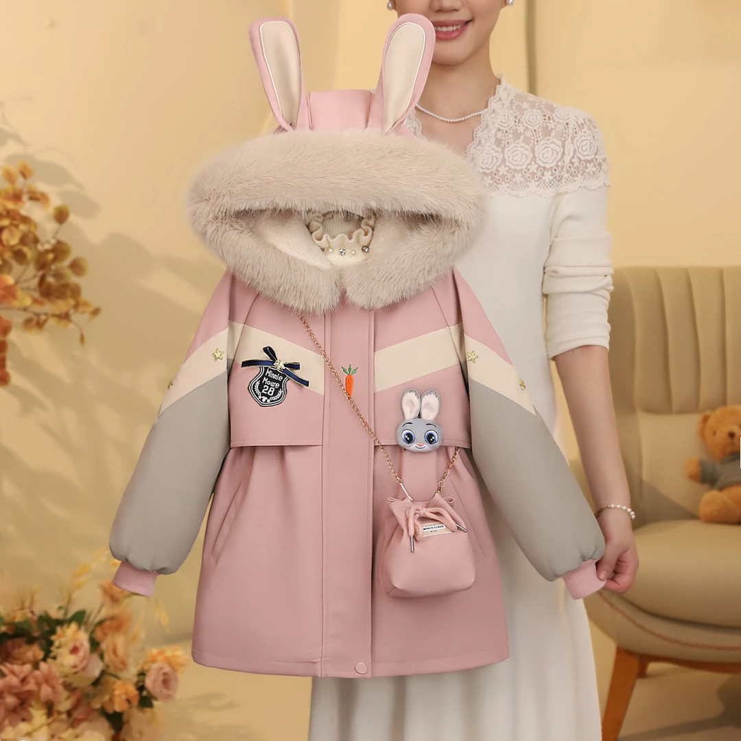 洋气女童外套2024冬季新款儿童加绒加厚皮毛一体派克服4530007329