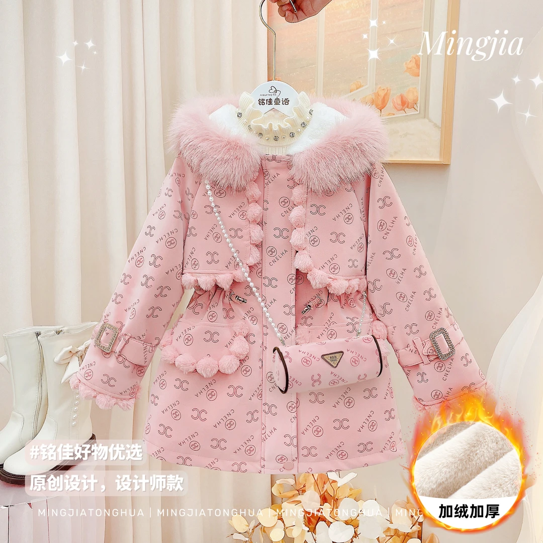 女童派克服2023冬季新款气质花纹加绒加厚皮派克外套T3569007086