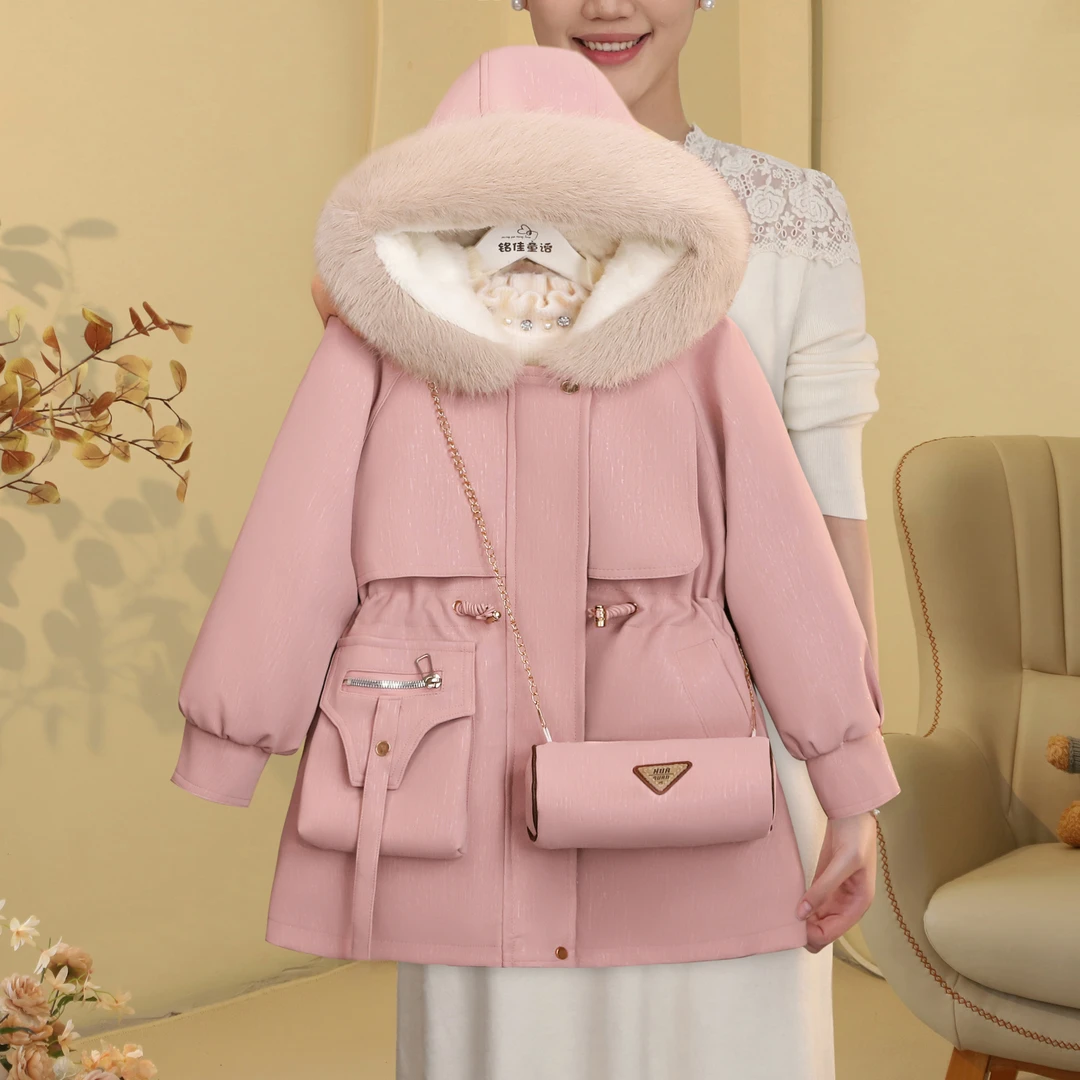 女童派克服2024冬季温暖俏皮加绒加厚收腰派克服外套T3530007041