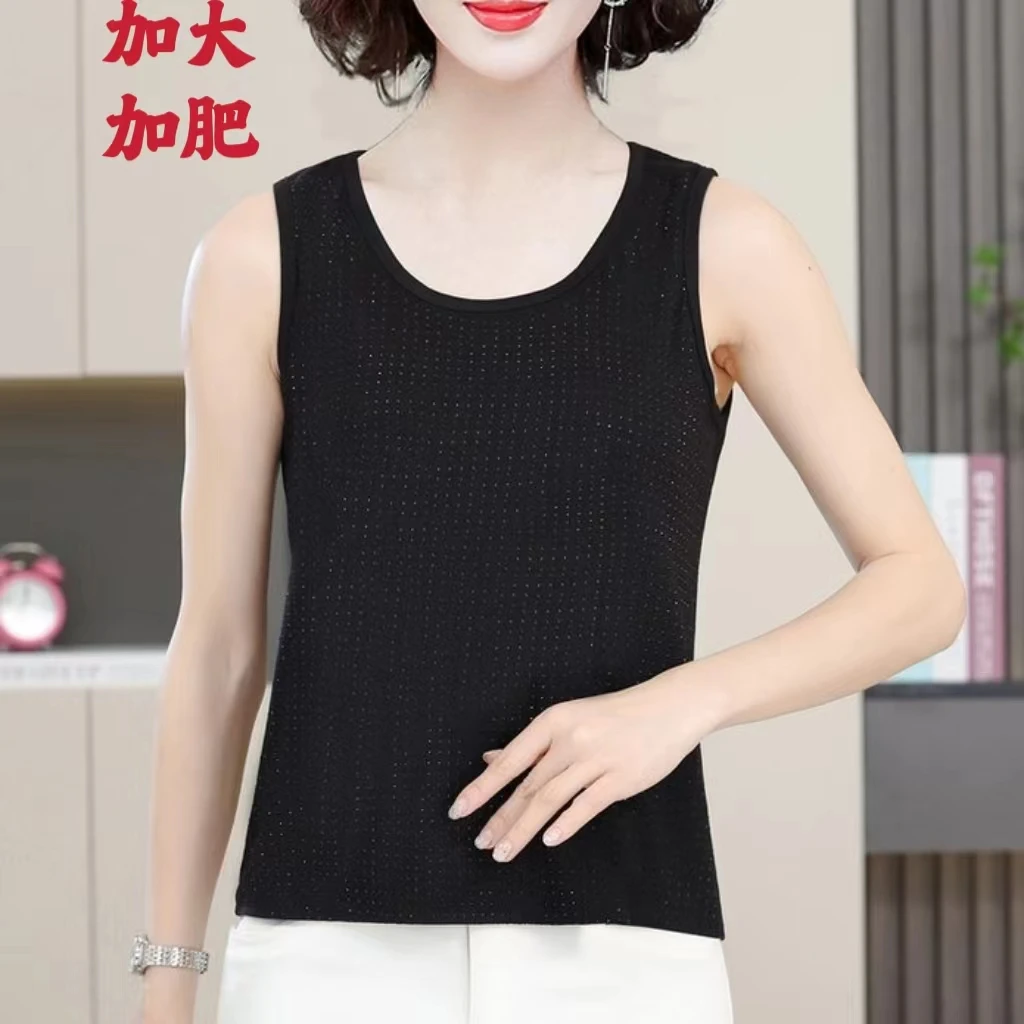 春夏季新款时尚洋气加大加肥女士气质百搭大码无袖背心打底小衫