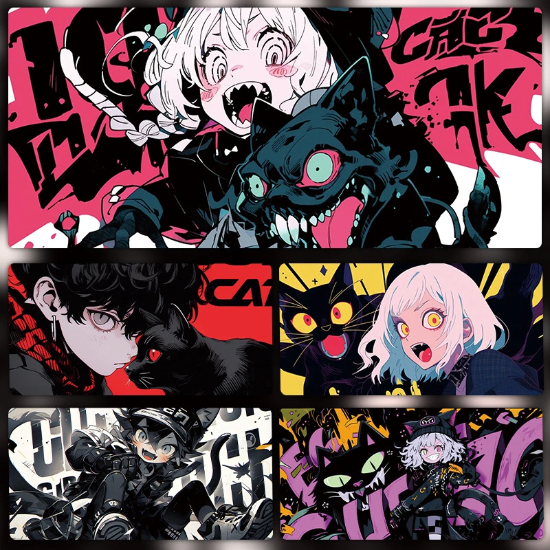 黑猫动漫鼠标垫超大号男女生游戏电竞电脑桌垫键盘垫办公书桌垫子