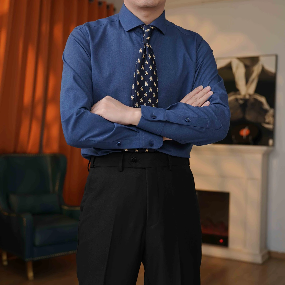 高货羊毛莫代尔衬衫温莎领商务衬衣长袖衬衣男士百搭修身时尚纯色