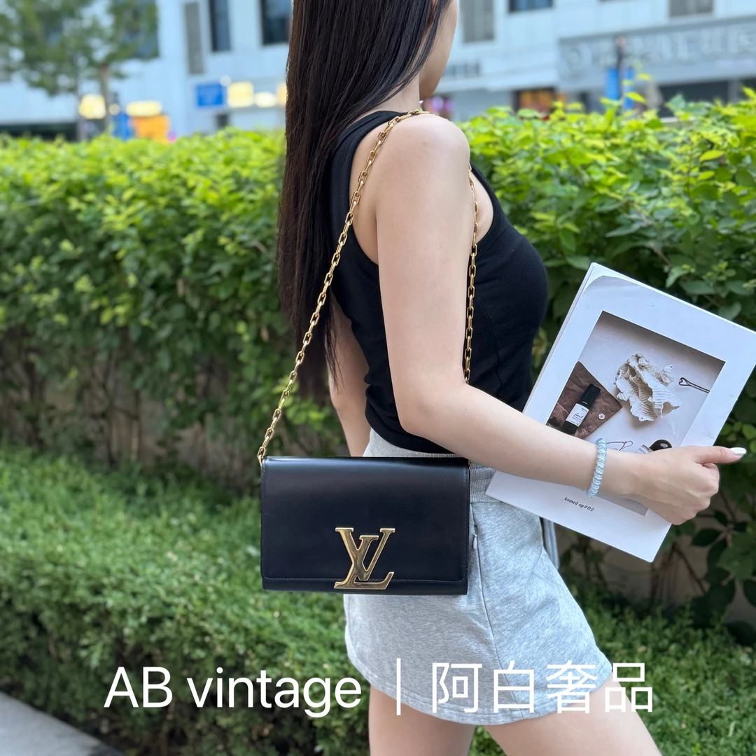 95新 LouisVuitton/路易威登 阿白奢品/LV Louise 黑金链条包