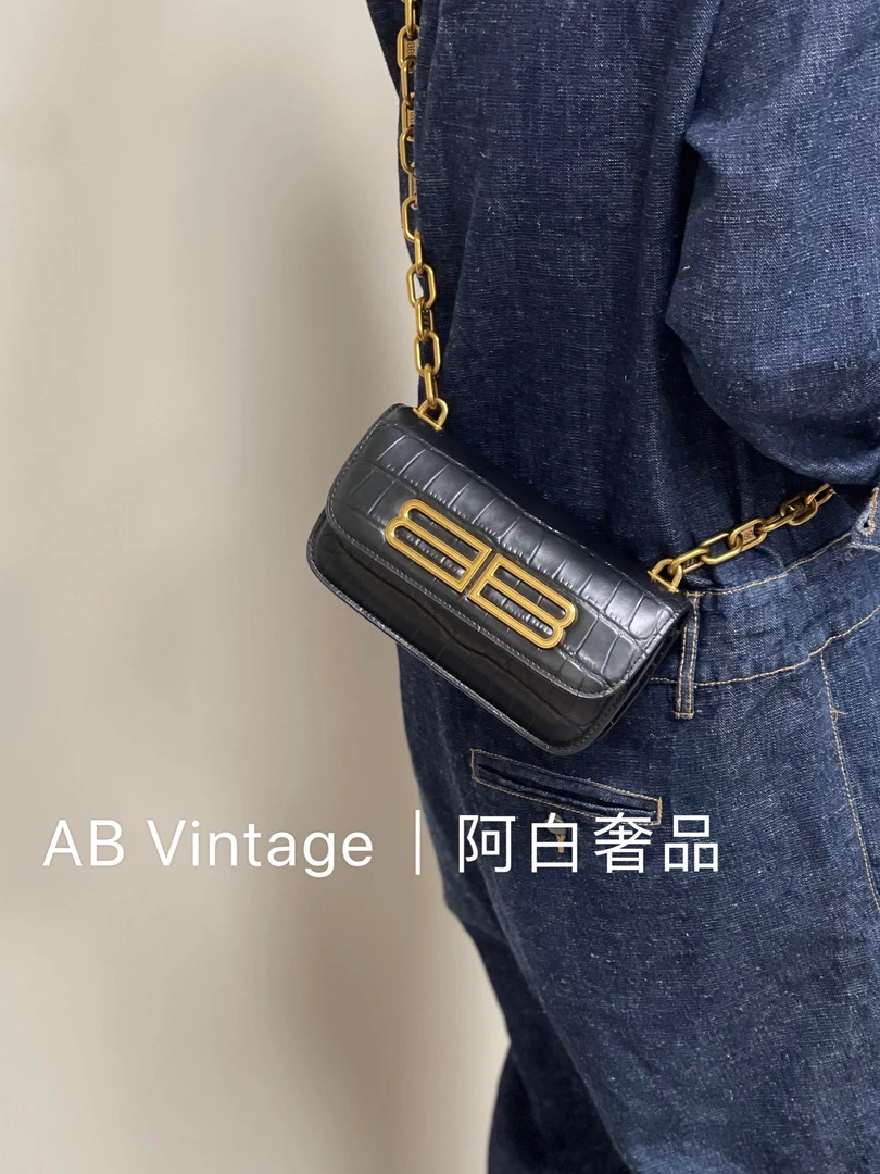 95新 Balenciaga/巴黎世家 阿白奢品/巴黎世家 双B 鳄压纹单肩包