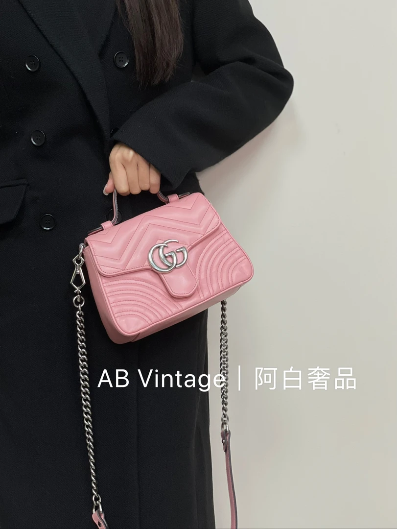 95新 GUCCI/古驰 阿白奢品/古驰 粉色马蒙手拎包