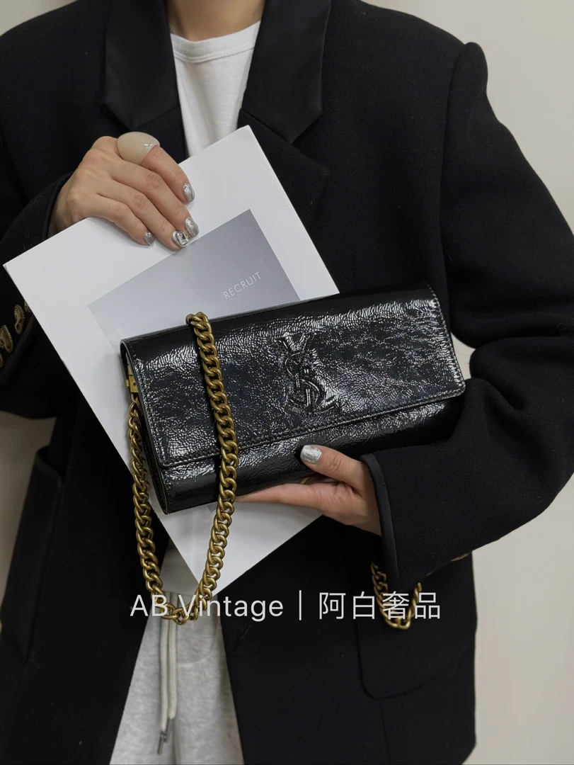 95新 YSL/圣罗兰 阿白奢品/YSL 水晶皮手拿包