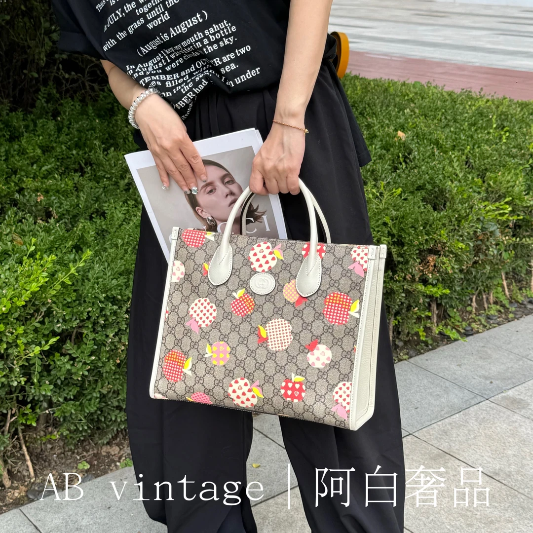 95新 GUCCI/古驰 阿白奢品/Gucci 限量印花托特包｜送肩带