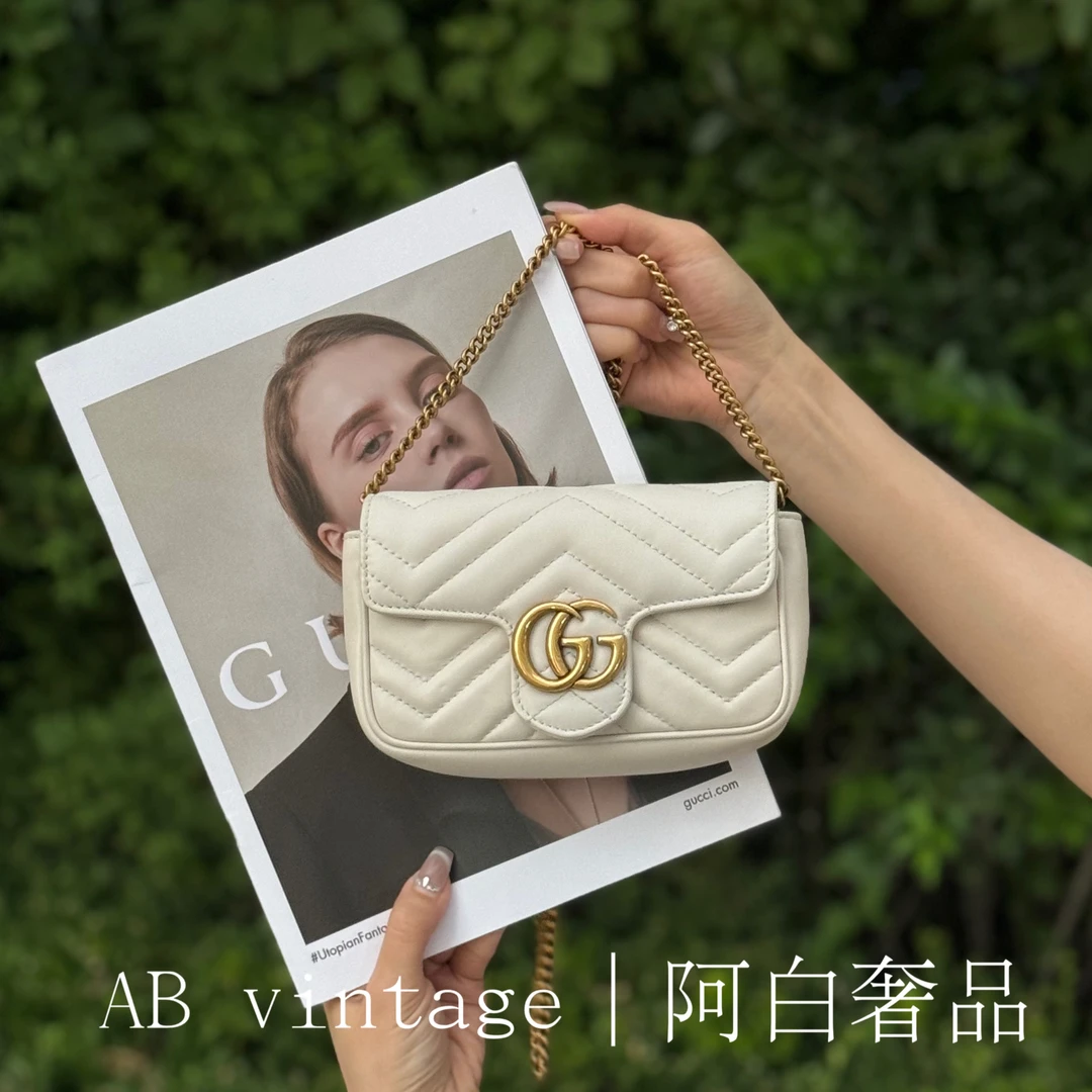 95新 GUCCI/古驰 阿白奢品/Gucci 白色mini马蒙单肩包