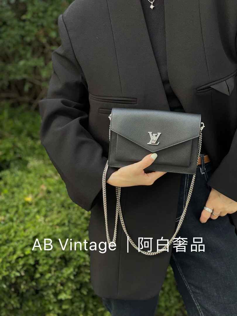95新 LouisVuitton/路易威登 阿白奢品/LV 黑银mylockme 斜挎包