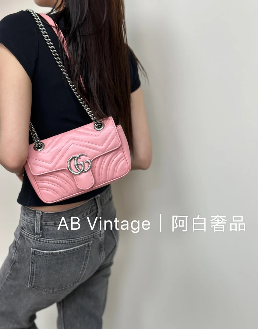 95新 GUCCI/古驰 阿白奢品/Gucci 粉色马蒙22单肩包