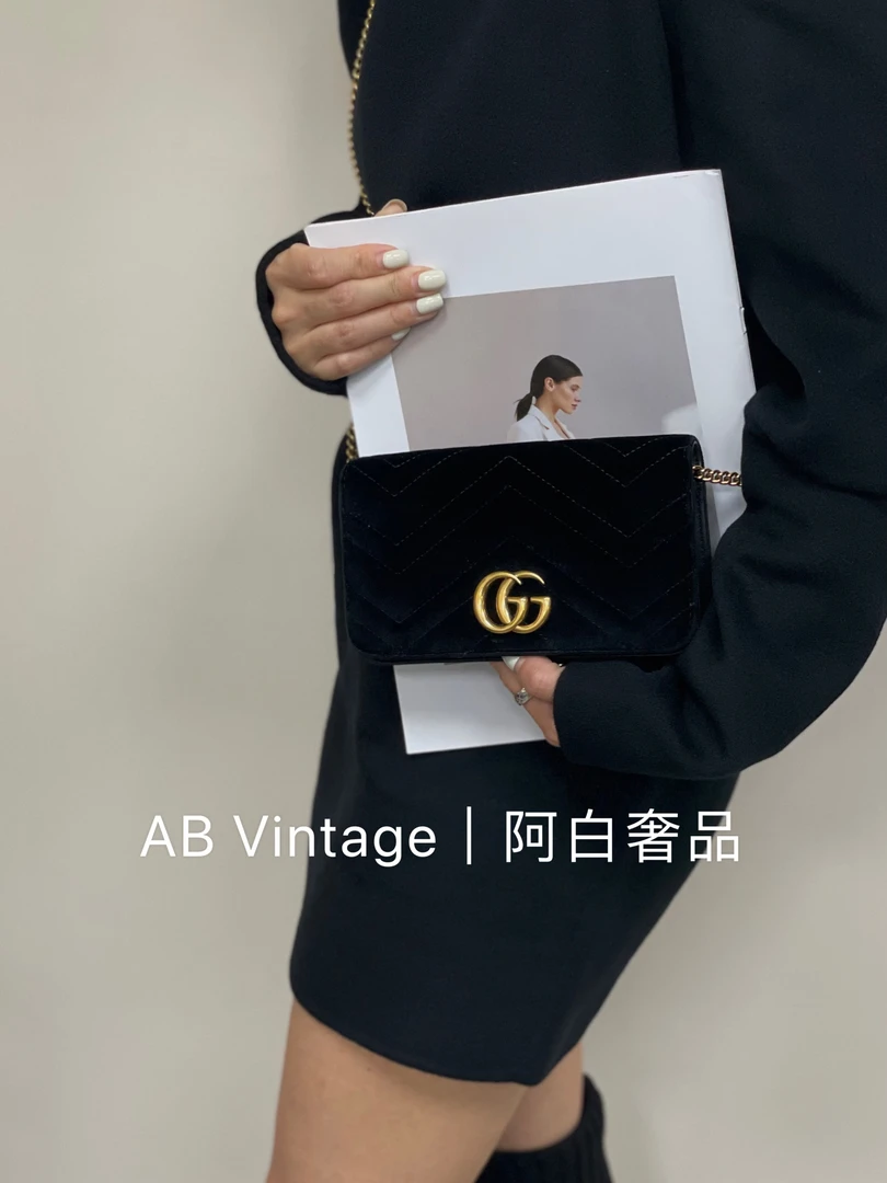 95新 GUCCI/古驰 阿白奢品/Gucci 丝绒马蒙woc包
