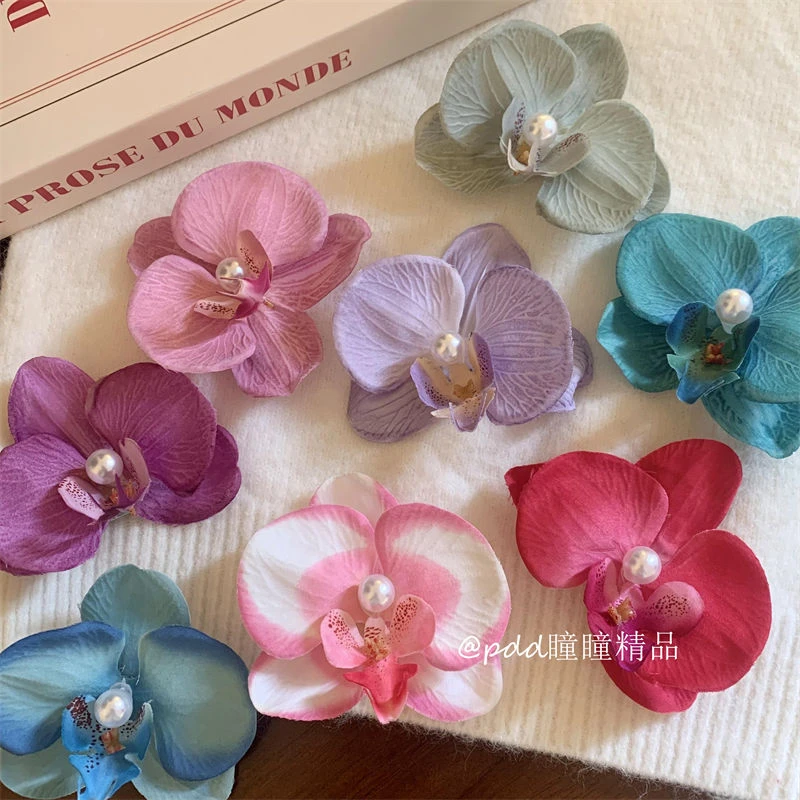 簪花少女~蝴蝶兰花朵发夹合集氛围感拍照出片刘海夹海边度假头饰