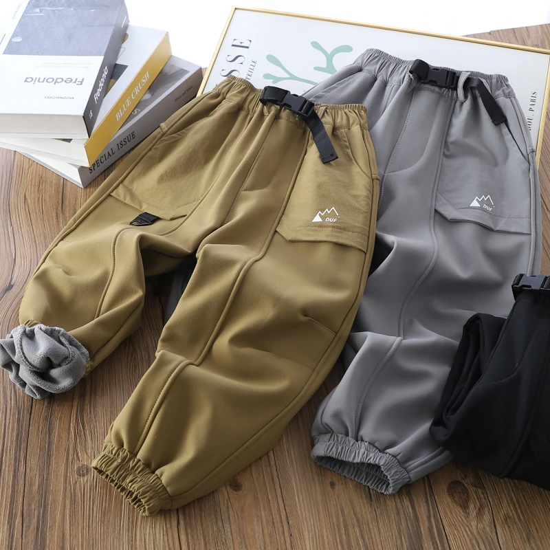 颗粒绒裤子男童一体绒软壳登山裤儿童深秋初冬工装裤一体绒秋冬款